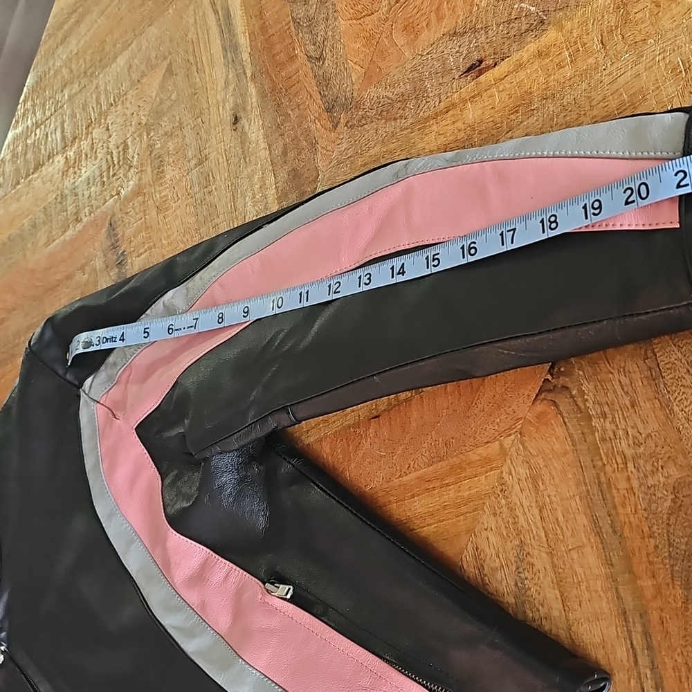 Cycle Leather Jacket XL Pink Gray Black - Picture 14 of 14